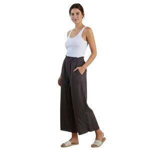 Len Ok Brown 100% Linen Wide Leg Raw Hem Cropped Pants Lagonlook Size L